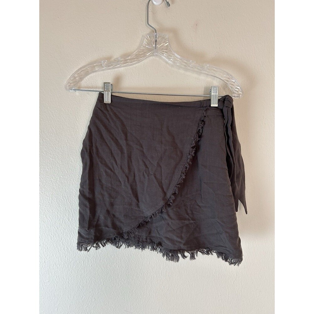 Natural Life Wrap Mini Skirt Women’s XS Flax Gray Fringe Boho Hobo Chic Hippie
